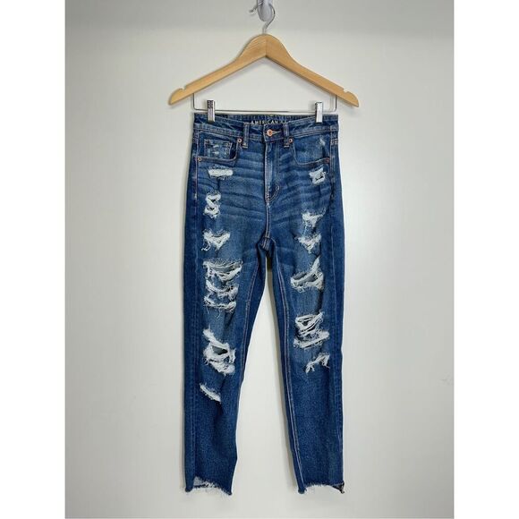 American Eagle Outfitters Blue Distressed Straight Leg Jeans - Picture 2 of 13